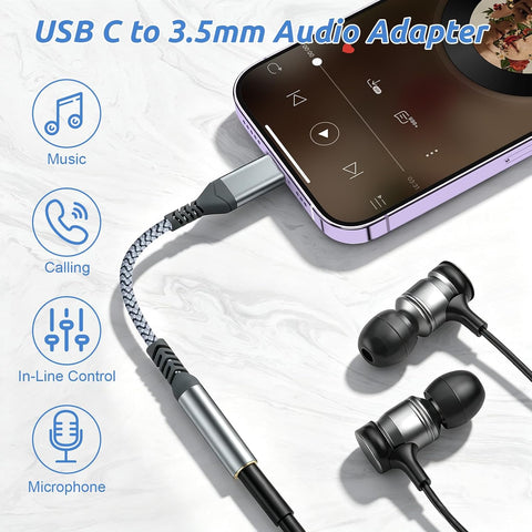 USB C to 3.5mm Audio Headphone Adapte (2 Pack)