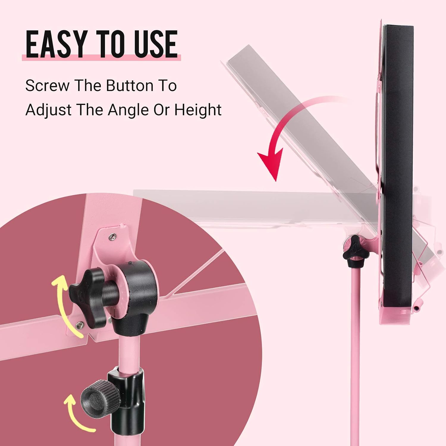 CAHAYA Sheet Music Stand Portable Folding Dual Use Desktop Book Holder Pink