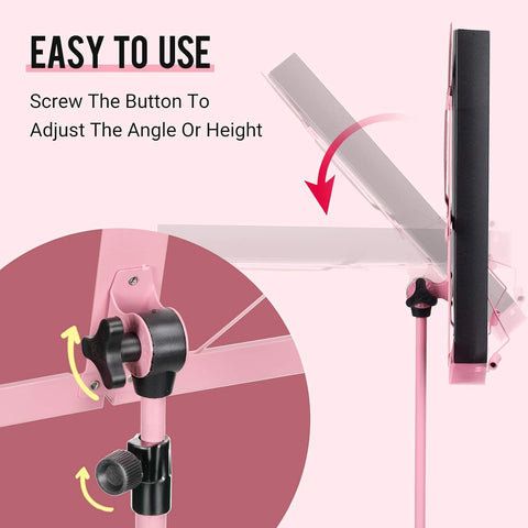 CAHAYA Sheet Music Stand Portable Folding Dual Use Desktop Book Holder Pink