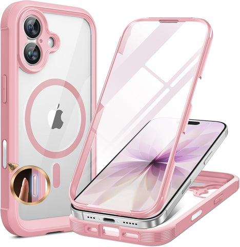 Miracase for iPhone 17 Case 6.3'', Full-Body Military Grade Drop Protection Outdoor Phone case with Built-in Glass Screen &Camera Control,Easy Installation,No Gap,Compatible with MagSafe, Pink