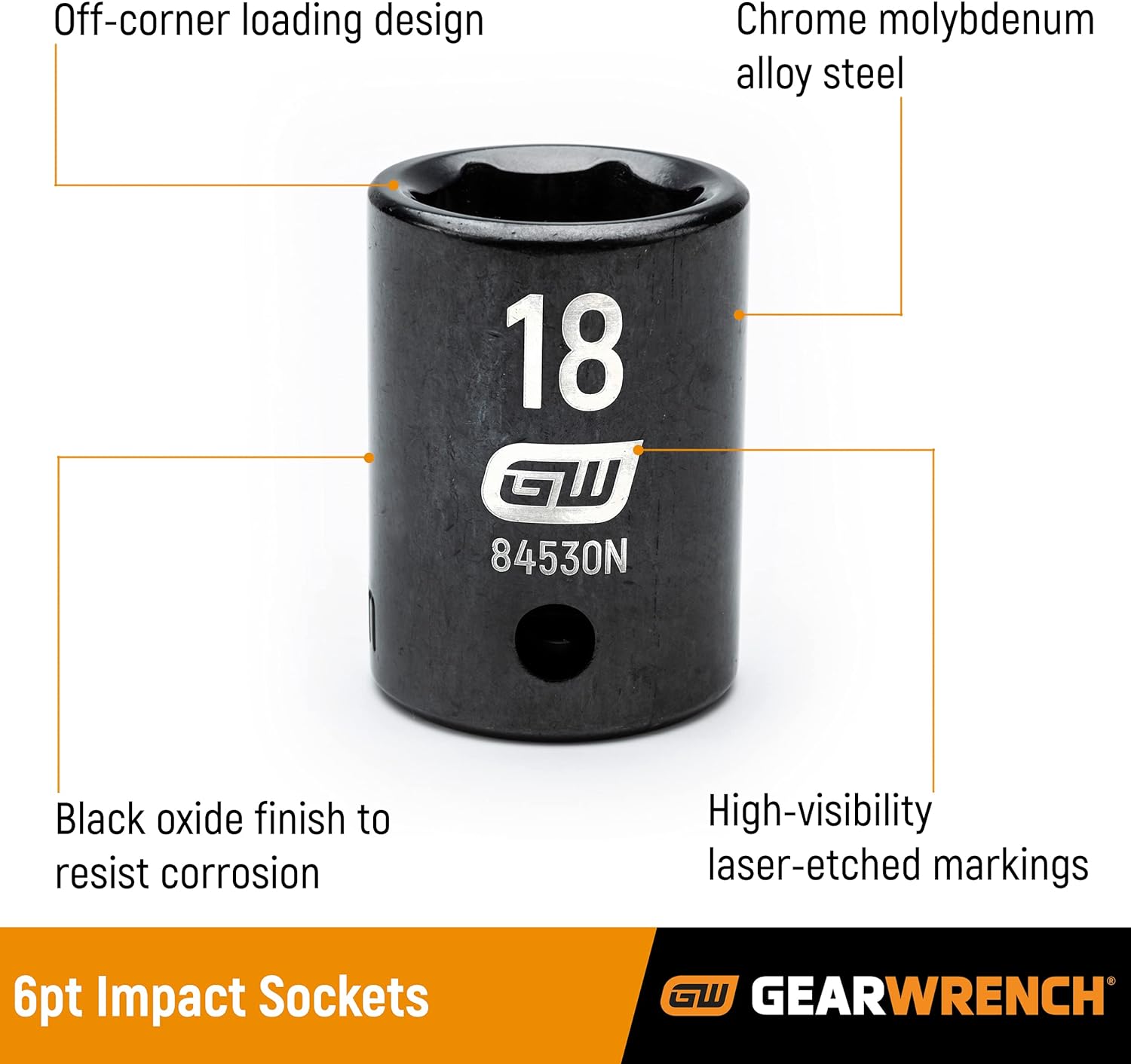 GEARWRENCH 19 Pc. 1/2" Drive 6 Pt. Standard Impact Socket Set, SAE - 84932N