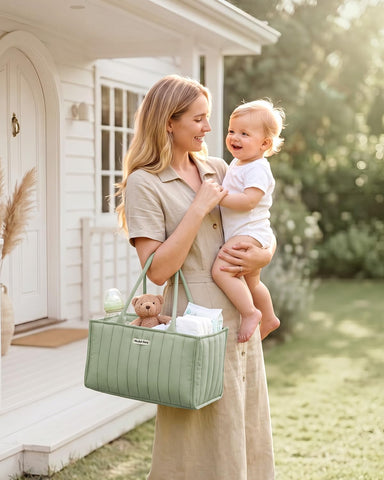 Blissful Diary Baby Diaper Caddy Organizer, Nursery Storage, Sage Green