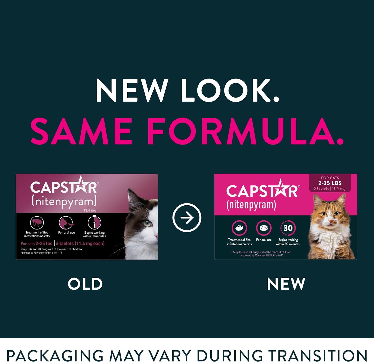 Capstar (nitenpyram) Cat Flea Treatment, Fast-Acting Oral Flea Treatment for Cats 2-25 lbs, Vet-Recommended Medication Tablets Start Killing in 30 Minutes, 6 Doses