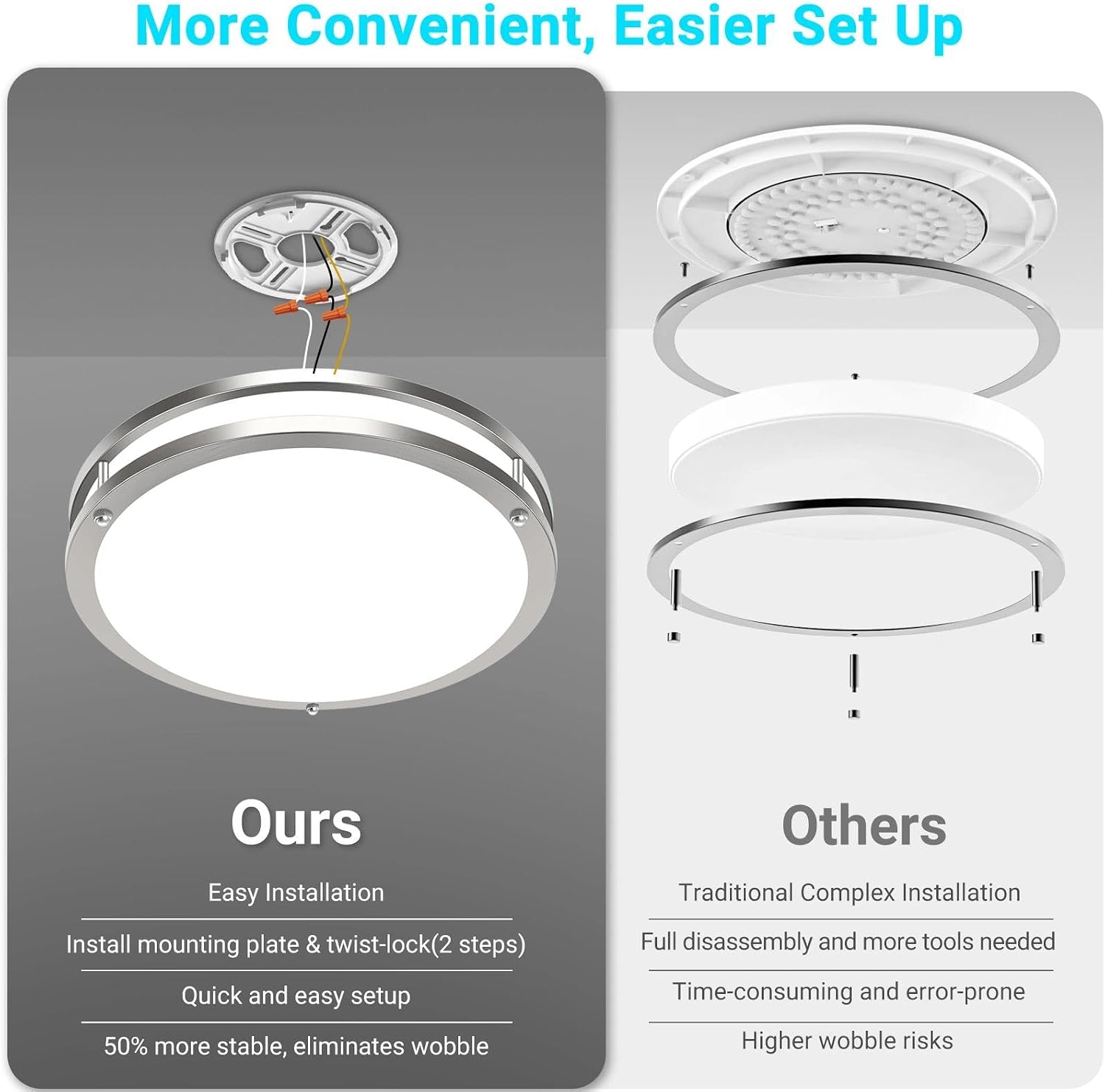 libtit 16Inch Flush Mount Ceiling Lights, 36W Dimmable LED Ceiling Light 3000K-6500K Adjustable, Large & Bright Brushed Nickel Light Fixture for Bedroom Kitchen Bathroom Living Room-1Pack
