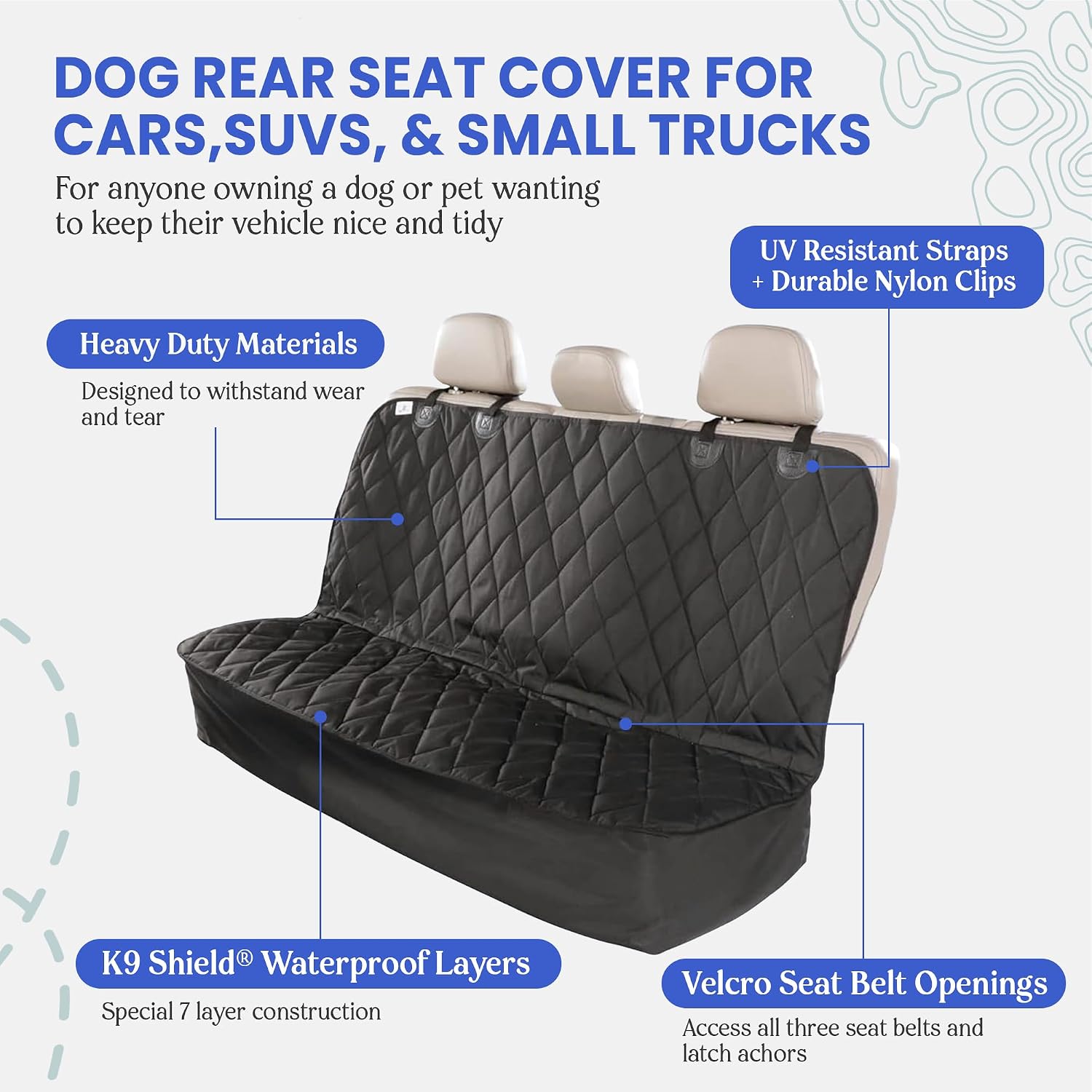 4Knines Heavy-Duty Rear Seat Cover for Dogs - Fitted, Grey Reg