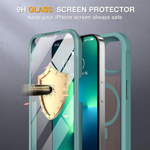 miracase for iPhone 13 Pro Case 6.1",Built-in Glass Screen Protector,Teal