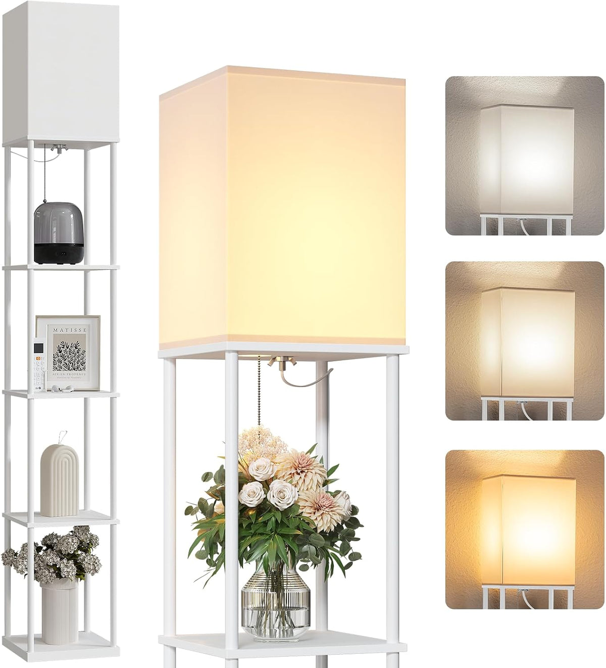 SUNMORY 5 Tier Floor Lamp with Shelves, Standing Lamps for Living Room
