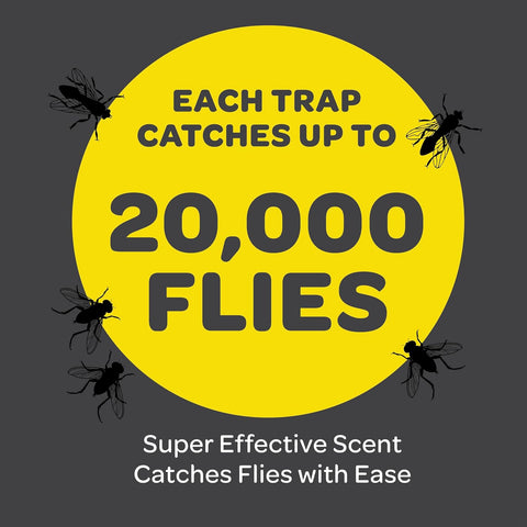 Outdoor Fly Trap [2 Pack] Fly Traps Outdoor with Dissolvable Non-Toxic Bait - Controls Flies for Patios, Hanging Fly Traps with Tie Included