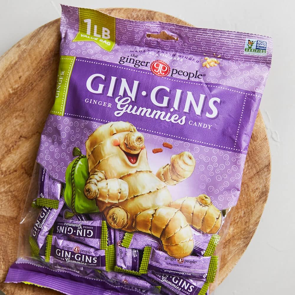 GIN GINS Sweet Ginger Gummies Made w/Fresh Ginger 1lb 1Pk