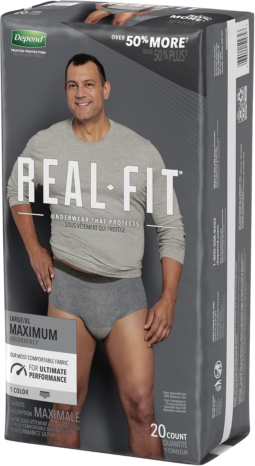 Depend Real Fit Disposable Underwear Male Waistband Style Large/X-Large, 50979, Maximum, 40 Ct