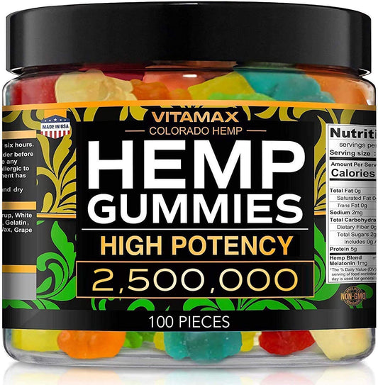 Vitamax Hemp Gummies - Great for Peace & Relaxation - 2,500,000 - Natural Fruit Flavors Tasty Relief – Made in USA – Relaxing Gummies – 100ct