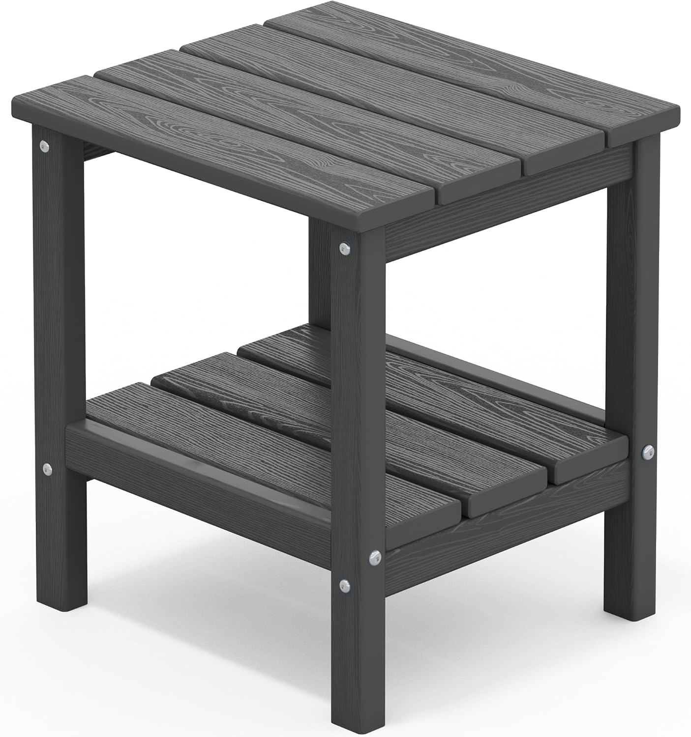 SERWALL 2-Tier HDPE Outdoor Side Table, Weatherproof Rectangular Adirondack Side Table, Grey