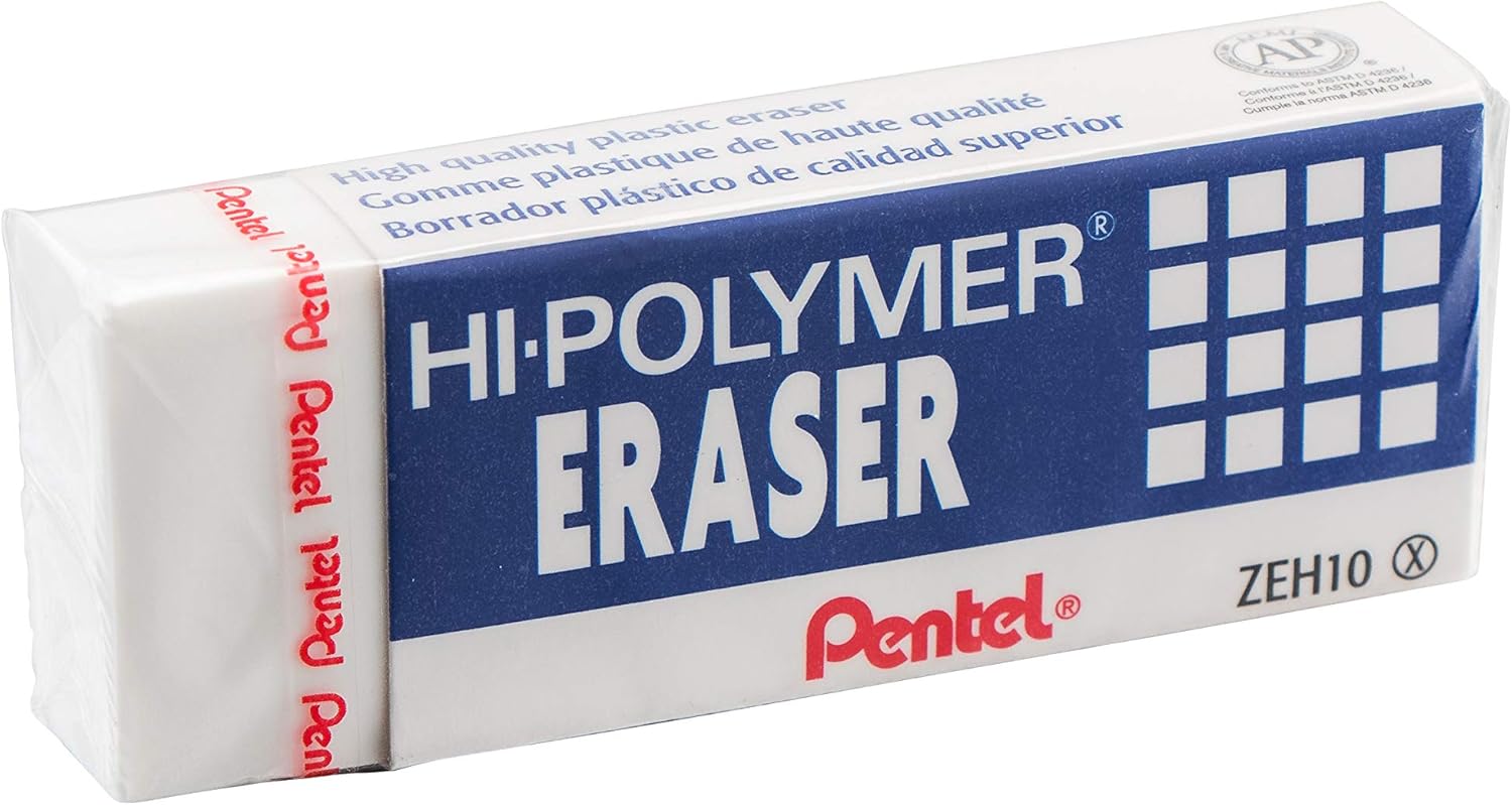 Pentel Hi-Polymer Block Eraser, Large, White, Pack of 3 (ZEH10BP3-K6)