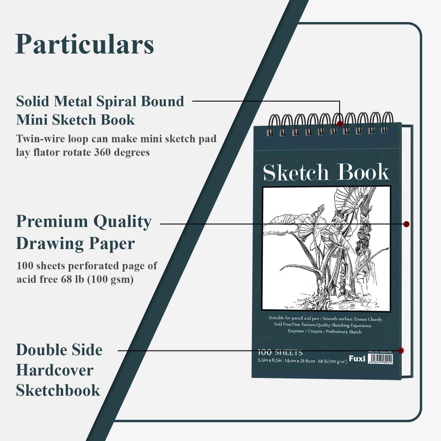 Fuxi Small Sketch Book, Spiral-Bound Sketchbook 5.5 x 8.5 2-Pack 200 Sheets