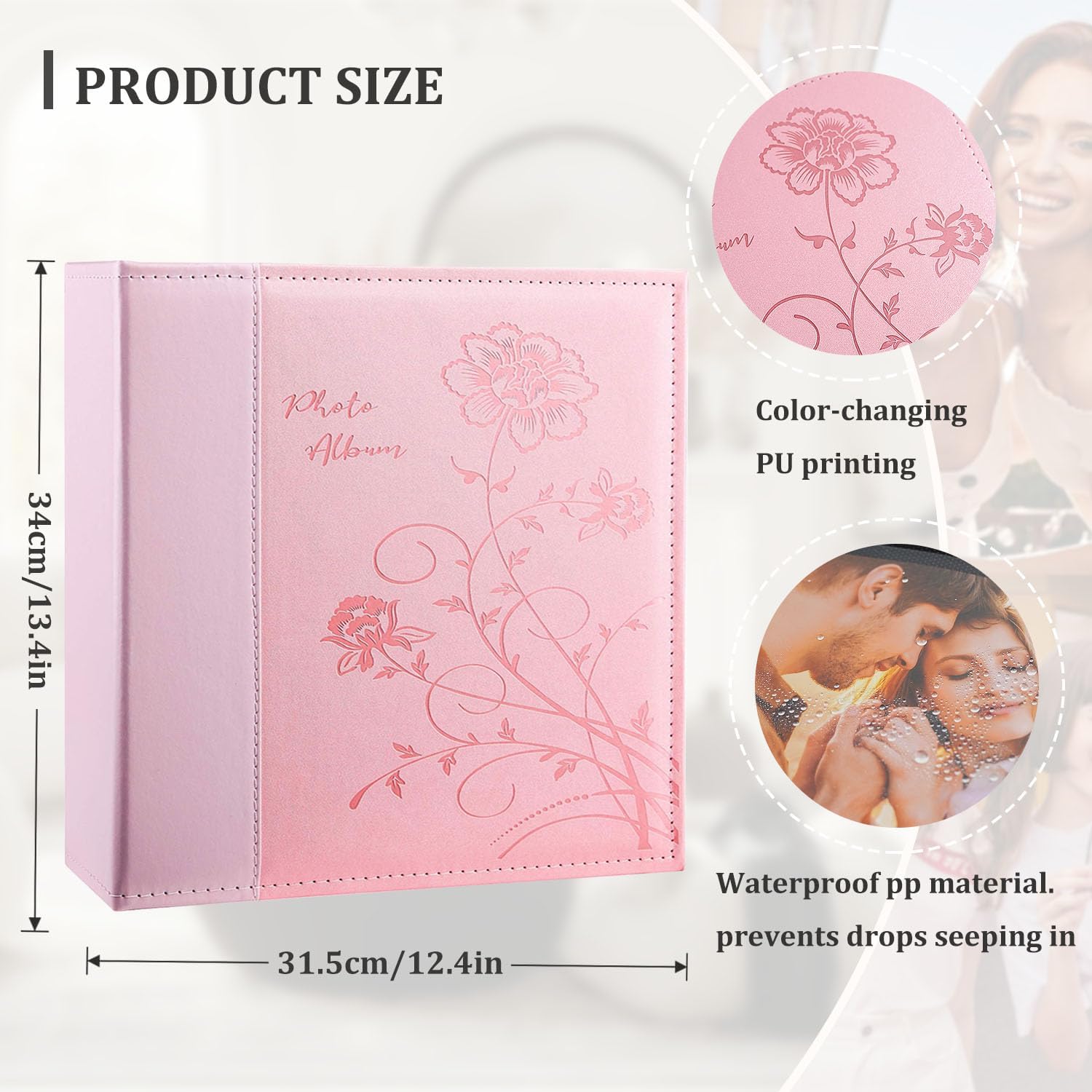 Artmag Photo Album 4x6 1000 Photos, Large Capacity Wedding Family Leather Cover Picture Albums Holds Horizontal and Vertical 4x6 photos with Black Pages(Pink)