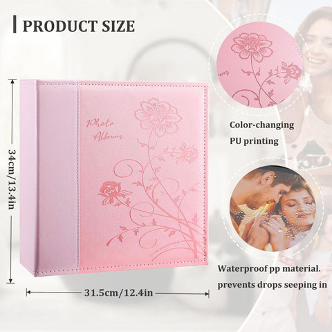 Artmag Photo Album 4x6 1000 Photos, Large Capacity Wedding Family Leather Cover Picture Albums Holds Horizontal and Vertical 4x6 photos with Black Pages(Pink)
