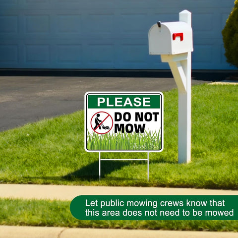 Please Do Not Mow Sign, Do Not Mow Lawn Signs 2 Pack 13"x10" Double-Sided Signs, Corrugated Plastic, H-Stake Metal Stakes, Do Not Mow Sign for Yard and Outdoor Courtyard, Land, and Garden, Lawn