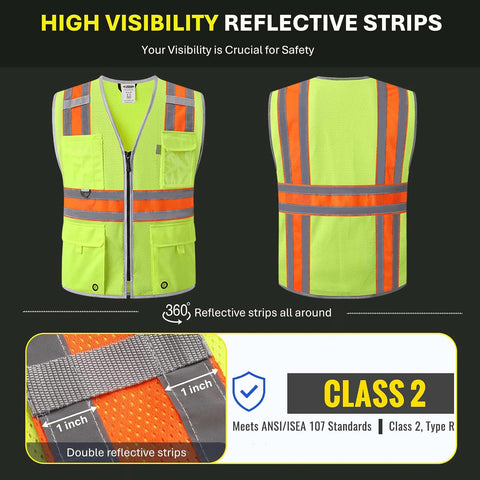 JKSafety Safety Vest for Men Women Hi Vis Relfective Vest with Pockets High Visibility Meet ANSI Standard