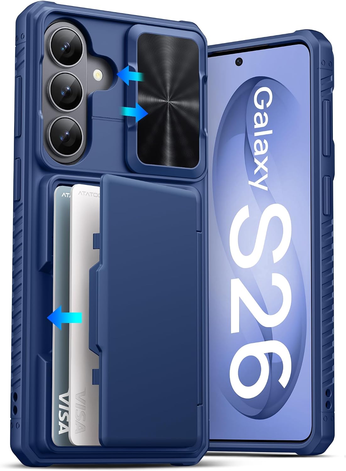 ATATOO for Samsung Galaxy S26 Wallet Case with Card Holder (4 Cards), Blue