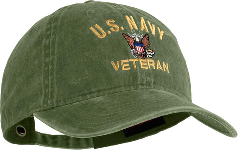US Navy Veteran Military Embroidered Washed Pigment Dyed Cotton Cap