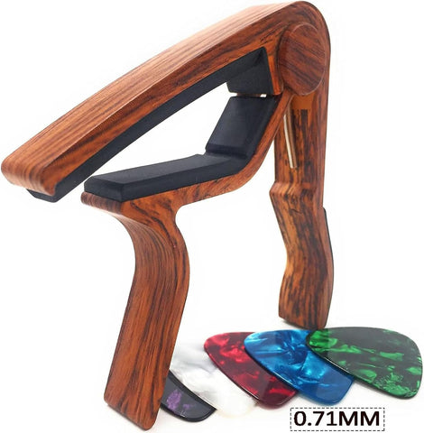 WINGO Guitar Capo for Acoustic Electric Guitars-Rosewood Color with 5 Picks