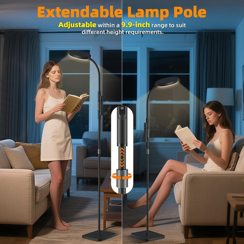 PACOVY Floor Lamp, Adjustable Height Floor Lamps for Living Room Bedroom, 120 LED Super Bright Standing Lamp Remote & Touch Control Dimmable Gooseneck Tall Stand Reading Lamp for Office Craft, Black