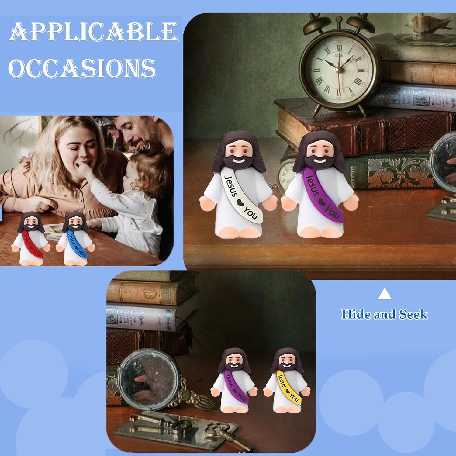 AKFAHOIF 30PCS Little Jesus Figures, Mini Jesus Figurines in Bulk, Multicolor Tiny Jesus Figures, Miniature Figurines to Hide and Seek Religious Gifts for Easter Egg Stuffers