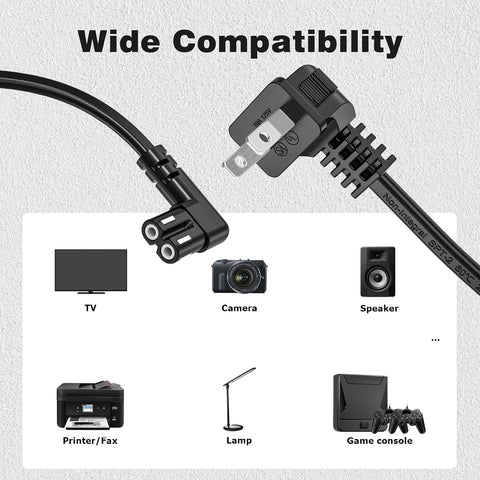Ancable 25-Feet 90 Degree Angled 18AWG 2-Prong to L-Shaped C7 Power Cord Replacement for Samsung, Philips, Toshiba, LG, Sony, Sharp, Panasonic, Vizio LED TV, Sky Box