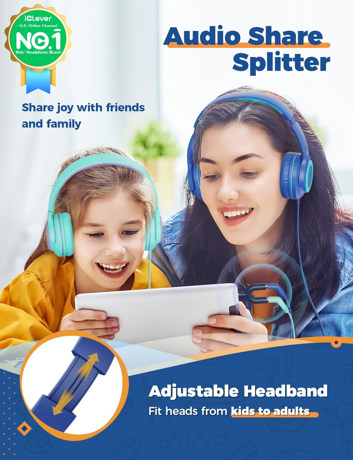 iClever HS22 2-Pack Kids Headphones with Sharing Splitter for School Travel