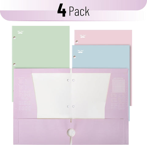 Mr. Pen- 4-Pocket Folders, 4 Pack, 12.5" x 9.5", Pastel Colors | Tear-Resistant Paper Folders with Pockets 3 Holes Punched, High Capacity