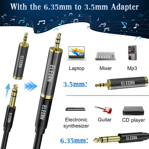 Elecan 6.35mm (1/4 Inch) TRS Male to XLR Male Cable 25 Ft, Balanced Professional Shielded Stereo Microphone Cable Cord, Gold Plated for Mixer AMP Speaker Amplifier with 6.35 to 3.5mm Adapter+Ties