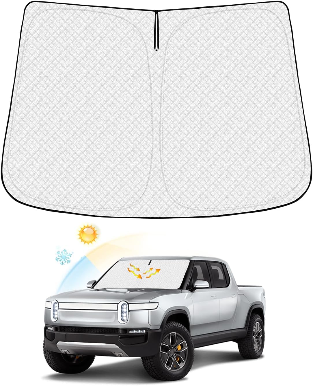 Canvcle Windshield Sun Shade for 2022-2025 2026 Rivian R1T/R1S Truck Accessories Thicken 6-Layer Front Window Sunshade Cover Sun Visor Protector Foldable Block UV Rays Keep Vehicle Cool
