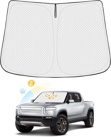 Canvcle Windshield Sun Shade for 2022-2025 2026 Rivian R1T/R1S Truck Accessories Thicken 6-Layer Front Window Sunshade Cover Sun Visor Protector Foldable Block UV Rays Keep Vehicle Cool