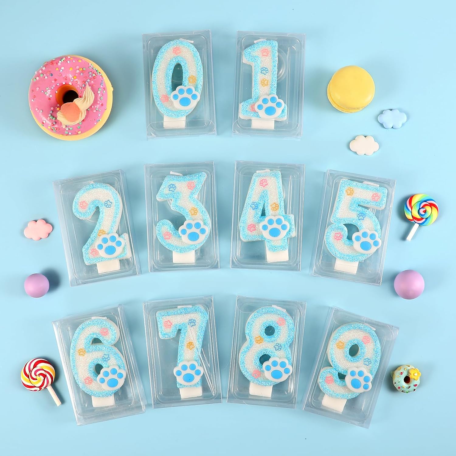AKURIEEY Dog and Cat 3rd Birthday Candle Blue Paw Numbers 3 Candle