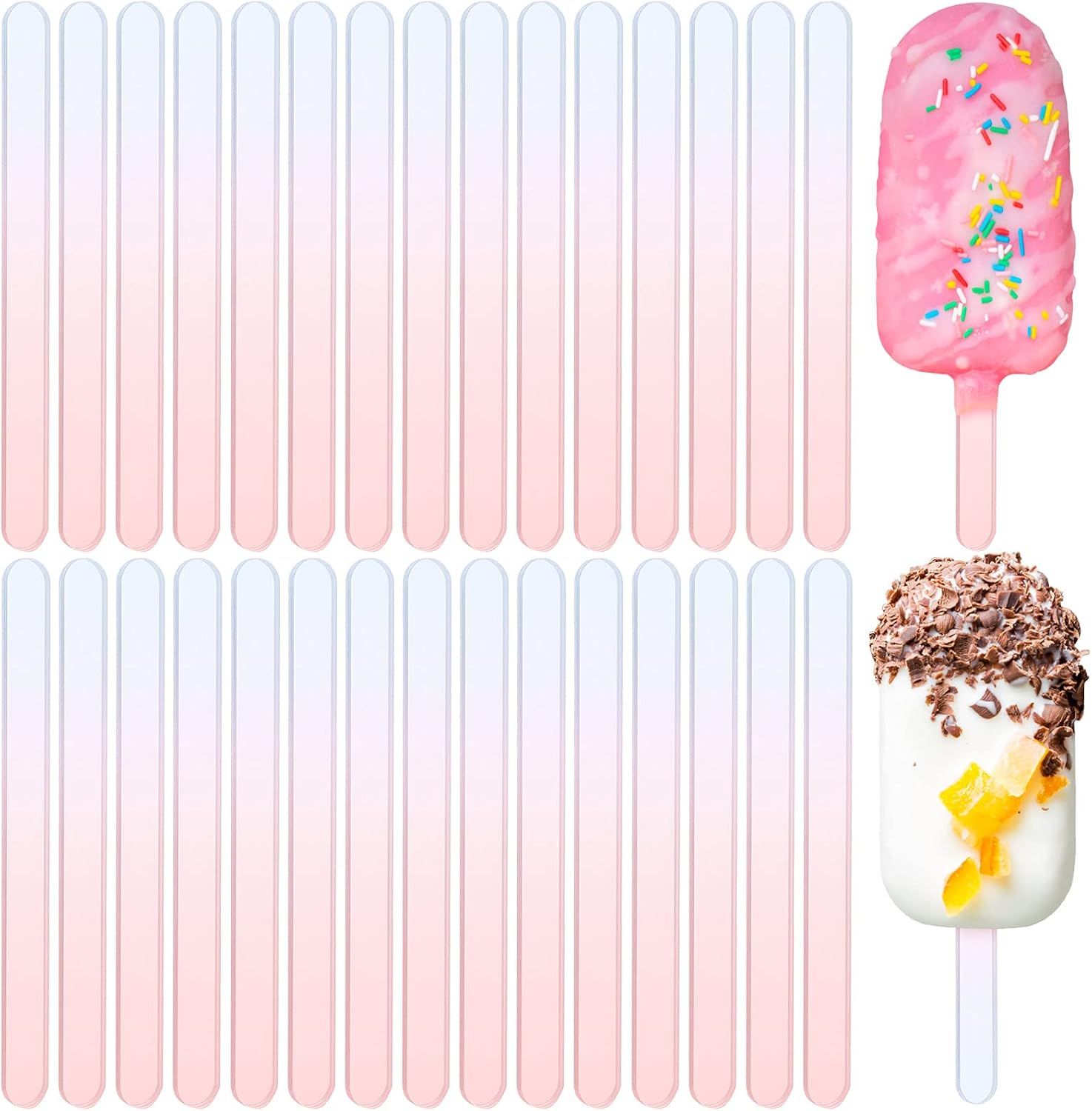 30 Pcs Reusable Acrylic Cakesicle Sticks, 4.5 Inches, Rainbow
