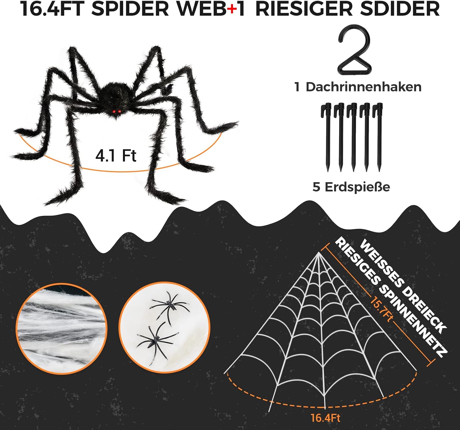 Halloween Decorations Outdoor Spider Webs:1Pcs Giant Spiders-Outdoor Use