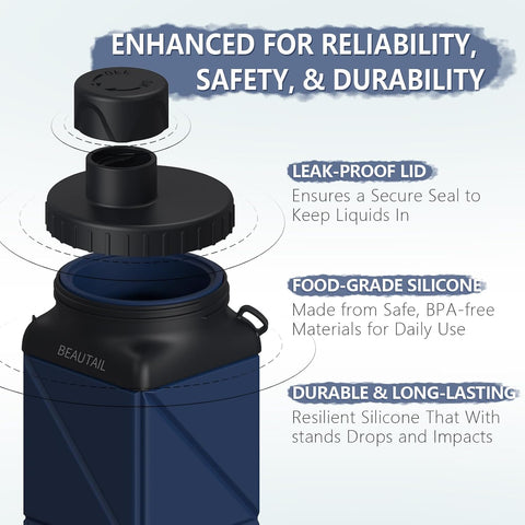 BEAUTAIL Collapsible Water Bottles 21 oz, Silicone Portable Water Bottle
