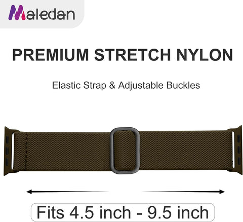 Maledan 10-Pack Stretchy Nylon Solo Loop for Apple Watch Bands Women Men