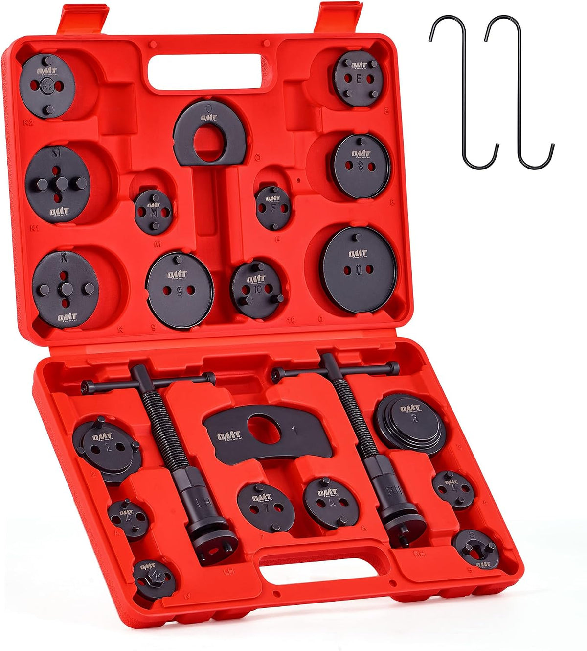 OMT 24pc Brake Caliper Compression Tool with Adapters & Hangers, Blackened