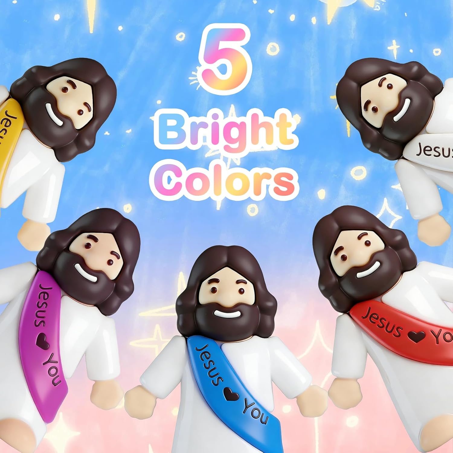 100PCS Little Jesus Figures, Mini Jesus Figurines in Bulk, Multicolor Tiny Jesus Set with Jesus Loves You Figures for Easter Egg Stuffers, Hide and Seek, Baptism, Faith Activities, Religious Gifts