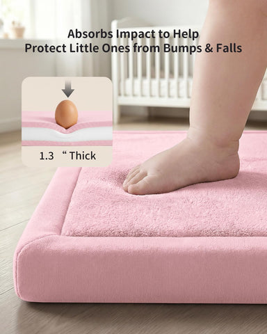 Goyuu Ultra Soft 1.3" Thick Baby Play Mat for Floor, 50x50 Playpen Mat Elasti-Foam Padded Crawling Mat for Babies, Toddlers, Infant, Kids, Non-Slip Backing Safe for Tummy Time Pink