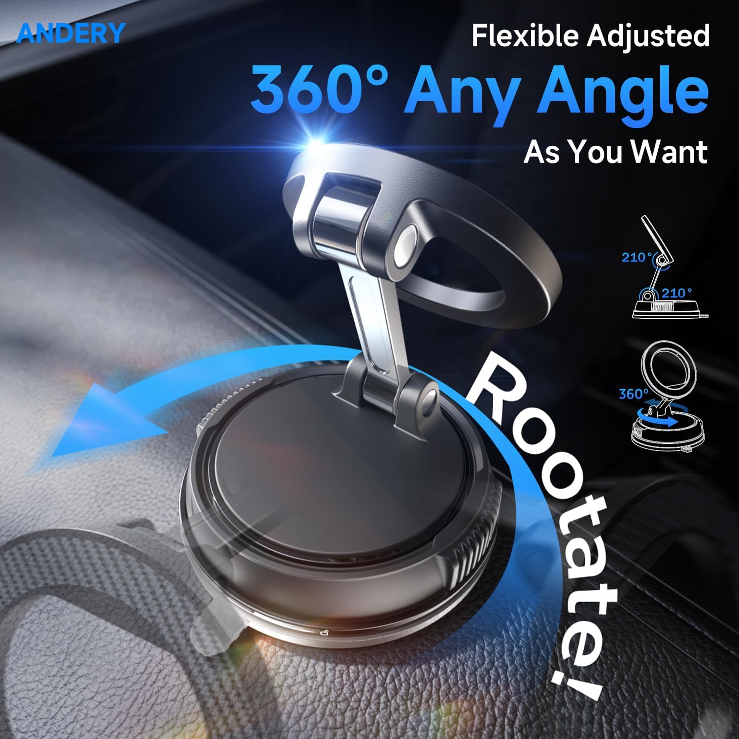ANDERY Car Phone Holder for Magsafe [78+LBS Strongest Suction & 2400gf Strongest Magnetic] 360° Adjustable Car Phone Mount, Phone Holders for Your Car for iPhone 17-12 Pro Max Plus Air, Carbon Fiber