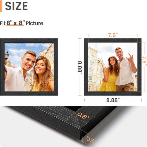 upsimples 8x8 Picture Frames, Wall Gallery Square Frames with Engineered Wood, Black 1 Pack