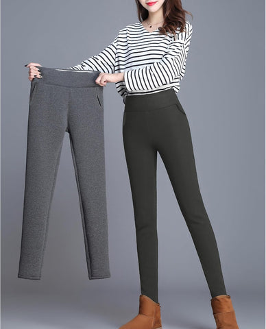 Hixiaohe Casual Sherpa Fleece Lined Leggings Women Winter Warm Pants High Waisted Stretchy Thick Thermal Tights Cold Weather