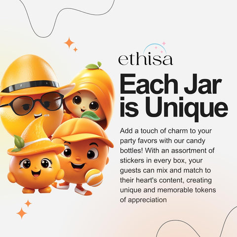 Ethisa Small 12 Pack Little Cutie Baby Shower Party Favors - Candy Jars with Ribbons and Stickers - DIY Party Decoration Bottles for Little Cutie is on the Way Gender Reveal - Orange Table Centerpiece
