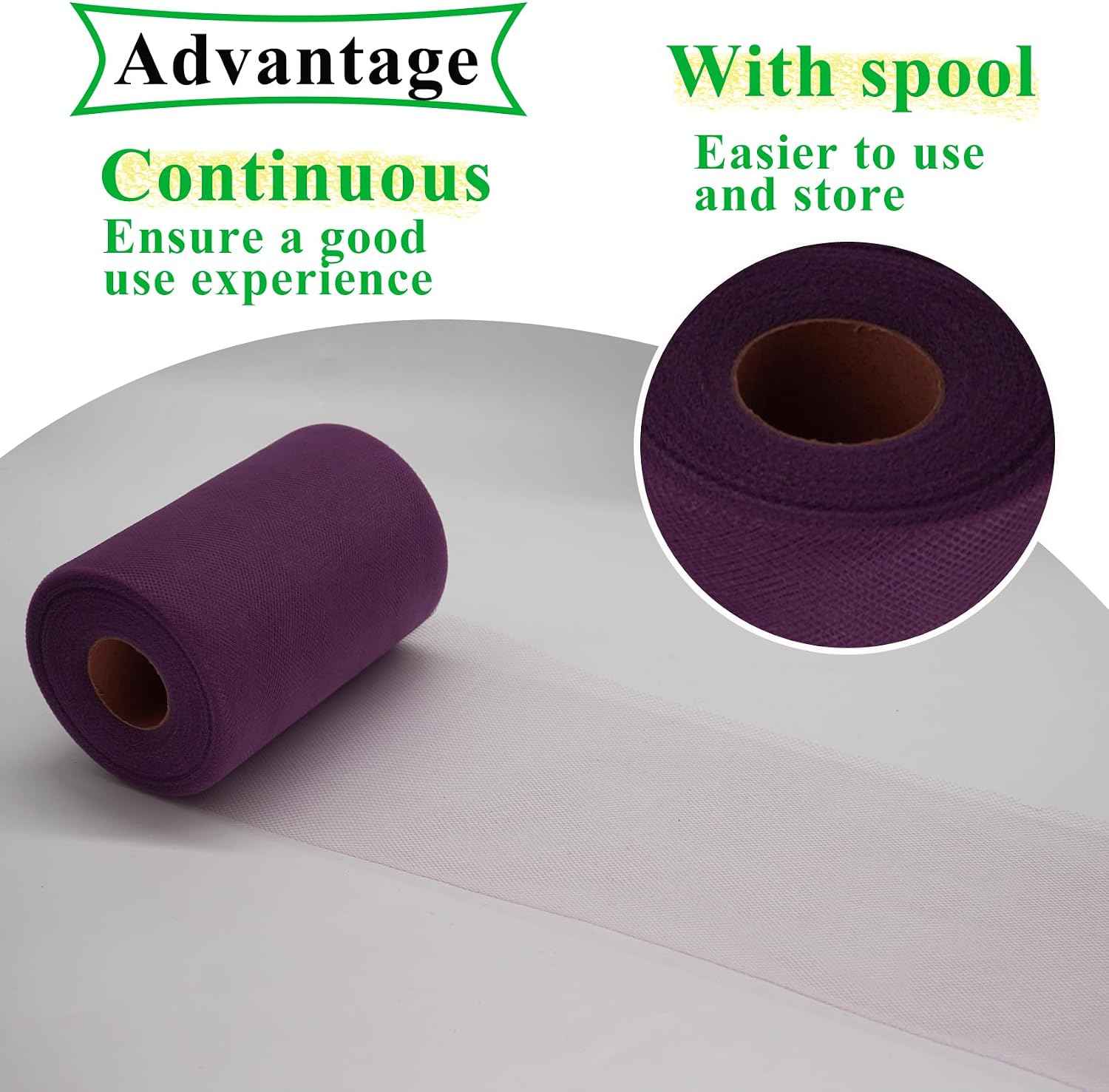 IONTACH Amethyst Tulle Fabric Roll 6 Inch X 100 Yards Tulle Ribbon