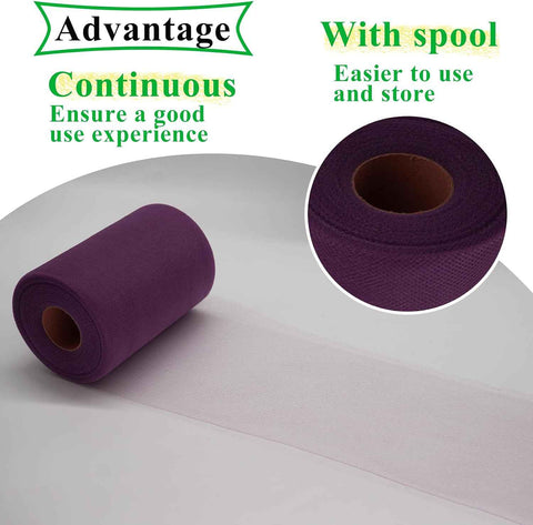 IONTACH Amethyst Tulle Fabric Roll 6 Inch X 100 Yards Tulle Ribbon