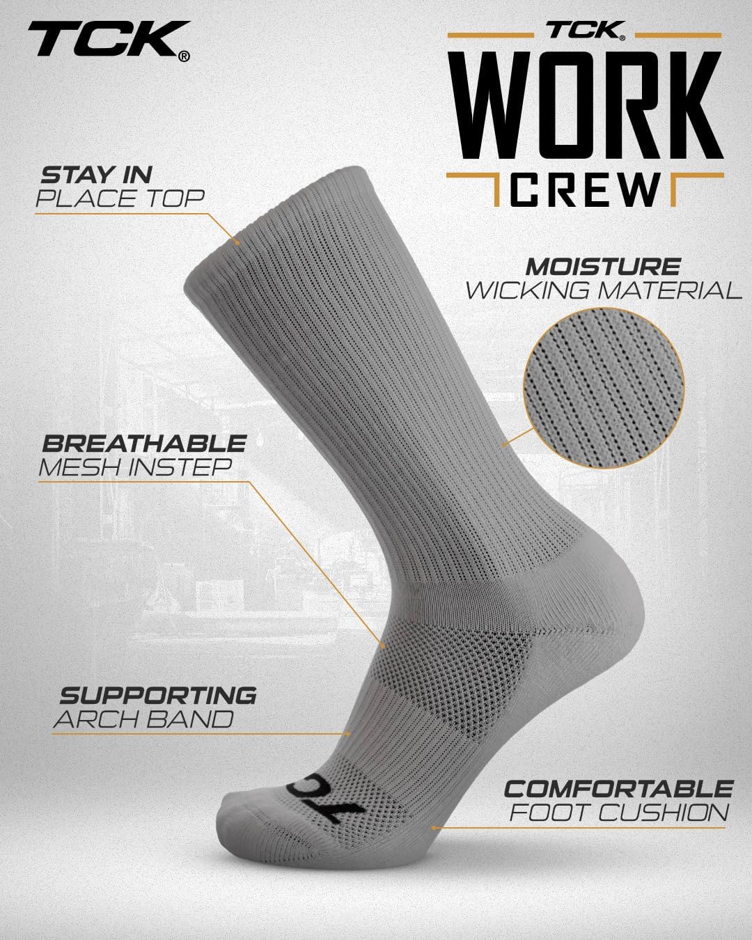 TCK Work & Athletic Crew Socks for Men & Women - Cushioned, Moisture Wicking Boot Socks, Supportive Arch