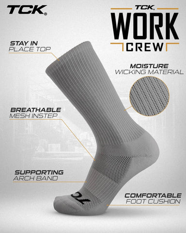 TCK Work & Athletic Crew Socks for Men & Women - Cushioned, Moisture Wicking Boot Socks, Supportive Arch