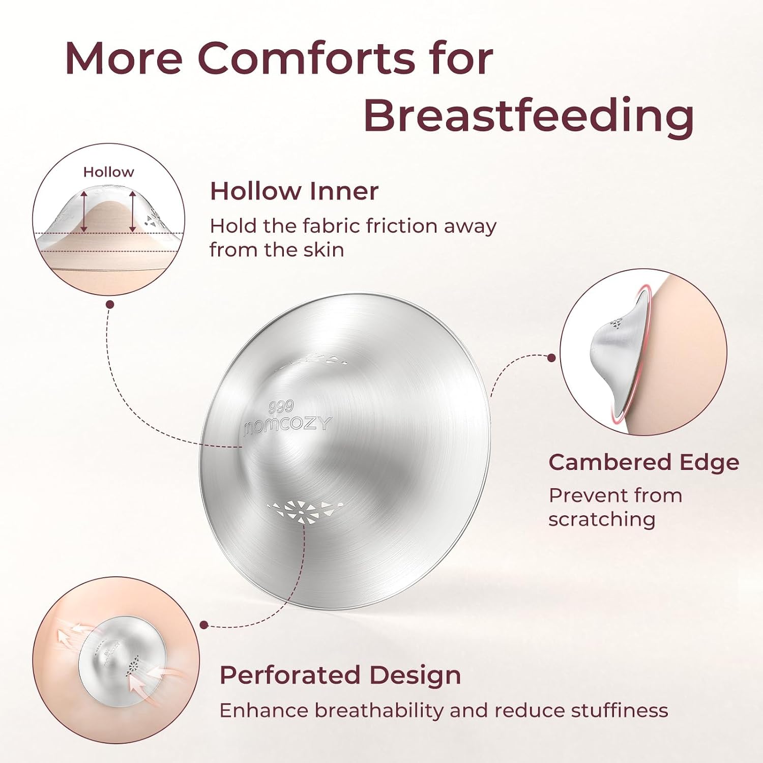 Momcozy 999 Silver Nursing Cups, Perforated Breathable Design,Regular Size